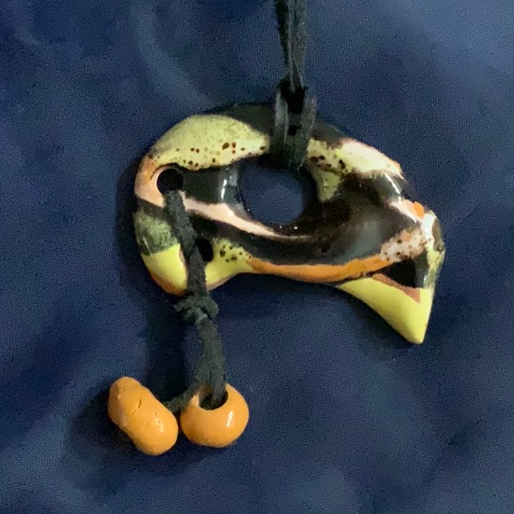 Ceramic handmade abstract art “rooster” necklace. Made in Ukraine.
